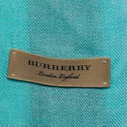 Pre Owned Burberry Blue Lightweight Mega Check Cashmere Scarf