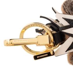 Pre Owned Burberry Thomas Bear Nova Check Cashmere & Leather Spikes Gold Tone Bag Charm
