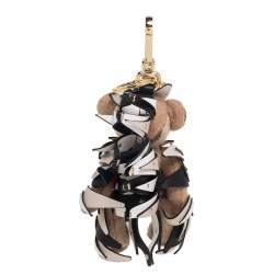 Pre Owned Burberry Thomas Bear Nova Check Cashmere & Leather Spikes Gold Tone Bag Charm