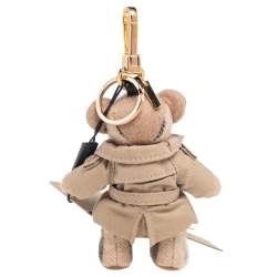 Pre Owned Burberry Thomas Bear In Trench Coat Beige Cashmere Bag Charm