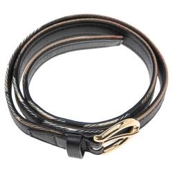 Pre Owned Burberry Black/Beige Leather and House Check Canvas Buckle Belt 75CM