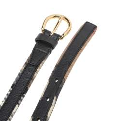 Pre Owned Burberry Black/Beige Leather and House Check Canvas Buckle Belt 75CM
