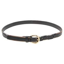 Pre Owned Burberry Black/Beige Leather and House Check Canvas Buckle Belt 75CM