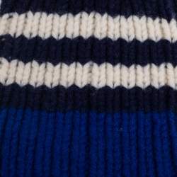  Burberry Blue Striped Cable Knit Cashmere Fingerless Gloves