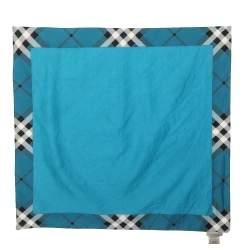 Burberry Blue Nova Check Bordered Cotton Handkerchief
