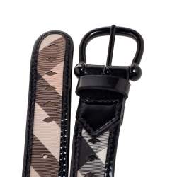 Pre Owned حزام بربري قصه ليزر دايموند جلد لامع وكانفاس مقوى كاروهات هاوس أسود مقاس 90 سم