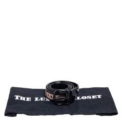 Pre Owned حزام بربري قصه ليزر دايموند جلد لامع وكانفاس مقوى كاروهات هاوس أسود مقاس 90 سم