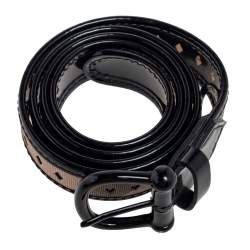 Pre Owned حزام بربري قصه ليزر دايموند جلد لامع وكانفاس مقوى كاروهات هاوس أسود مقاس 90 سم