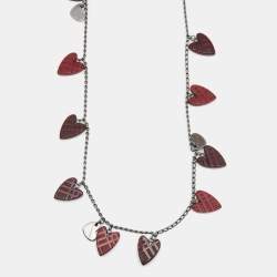 Burberry Gunmetal Tone & Resin Heart Charms Necklace