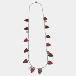 Burberry Gunmetal Tone & Resin Heart Charms Necklace