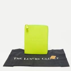 Pre Owned Burberry Neon Green Leather A6 Notebook Agenda Cover