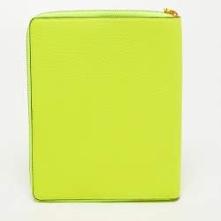 Pre Owned Burberry Neon Green Leather A6 Notebook Agenda Cover