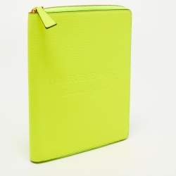 Pre Owned Burberry Neon Green Leather A6 Notebook Agenda Cover