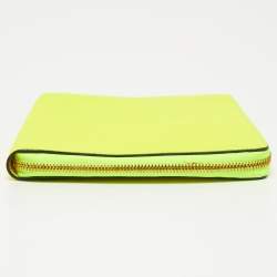 Pre Owned Burberry Neon Green Leather A6 Notebook Agenda Cover