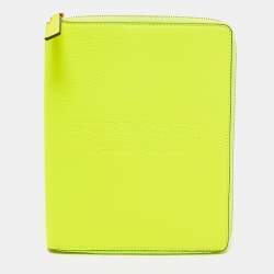 Pre Owned Burberry Neon Green Leather A6 Notebook Agenda Cover