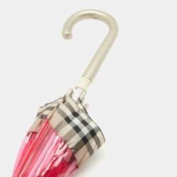 Pre Owned مظلة بربري نايلون كاروهات نوفا وبلاستيك مشمع بيج/وردي 