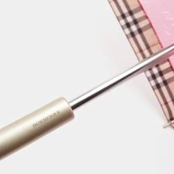 Pre Owned مظلة بربري نايلون كاروهات نوفا وبلاستيك مشمع بيج/وردي 