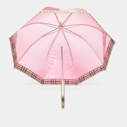 Pre Owned مظلة بربري نايلون كاروهات نوفا وبلاستيك مشمع بيج/وردي 