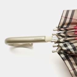 Pre Owned مظلة بربري نايلون كاروهات نوفا وبلاستيك مشمع بيج/وردي 