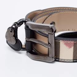 Pre Owned Burberry Beige/Black Nova Check Heart Coated Canvas and Patent Leather Buckle Belt 80 CM