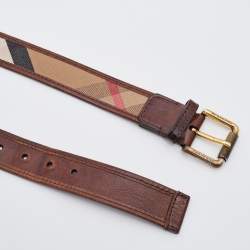 Burberry Brown/Beige Nova Check Canvas And Leather Buckle Belt 85 CM