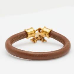 Pre Owned Burberry Brown Leather Gold Tone Bracelet 