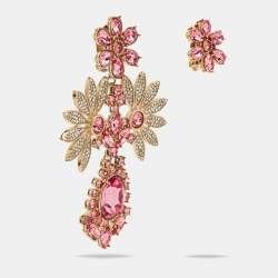 Pre Owned Burberry Pink Floral Crystal Asymmetric Clip-on Earrings