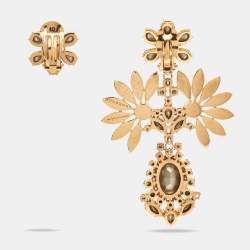 Pre Owned Burberry Pink Floral Crystal Asymmetric Clip-on Earrings