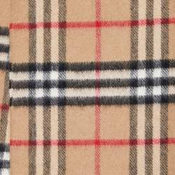 Pre Owned Burberry Beige Checked Cashmere Fringe Stole