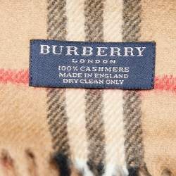 Pre Owned Burberry Beige Checked Cashmere Fringe Stole