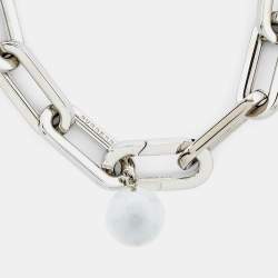 Pre Owned Burberry Palladium Plated Chain Link Glass Ball Charm Bracelet