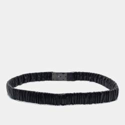 Pre Owned Burberry Black Gathered Leather Slim Waist Belt 90CM