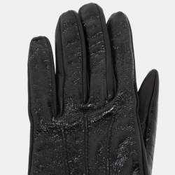 Burberry Black Quilted Glossy Leather Buckle Gloves 