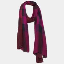 مملوكة مسبقًا Burberry Purple Checkered Silk Scarf