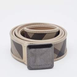 Burberry Beige Nova Check PVC Logo Plague Belt 100CM Burberry