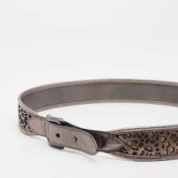 Pre Owned Burberry Multicolor Laser Cut Leather and Nova Check Coated Canvas Belt 95CM