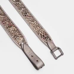 Pre Owned Burberry Multicolor Laser Cut Leather and Nova Check Coated Canvas Belt 95CM