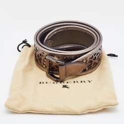 Pre Owned Burberry Multicolor Laser Cut Leather and Nova Check Coated Canvas Belt 95CM