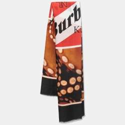 Burberry Black & Coral Octopus And Logo Graphic Print Silk Square Scarf
