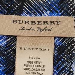 Pre Owned Burberry Azure Blue Check & Scribble Print Silk Bandeau