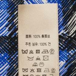 Pre Owned Burberry Azure Blue Check & Scribble Print Silk Bandeau