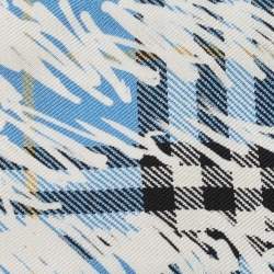 Pre Owned Burberry Azure Blue Check & Scribble Print Silk Bandeau