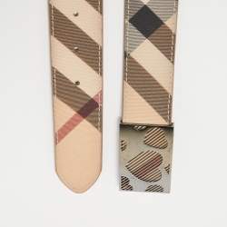 Pre Owned Burberry Beige Supernova Check Coated Canvas Heart Buckle Belt 95CM