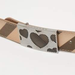 Pre Owned Burberry Beige Supernova Check Coated Canvas Heart Buckle Belt 95CM