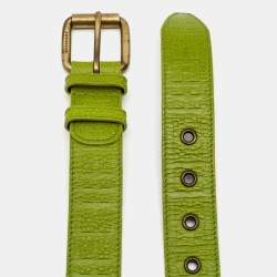 Pre Owned Burberry Green Leather Buckle Belt 80CM