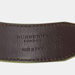 Pre Owned Burberry Green Leather Buckle Belt 80CM