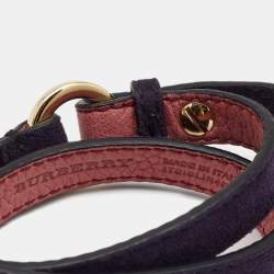 مملوكة مسبقًا Burberry  Navy Blue Suede Leather Gold Tone Bracelet