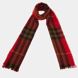 مملوكة مسبقًا Burberry Red Giant Check Wool Blend Scarf