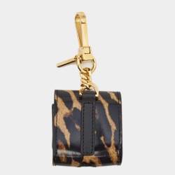 Pre Owned Burberry Black/Brown Printed Leather Earphone Case