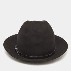 Burberry Black Wool Fedora Hat M